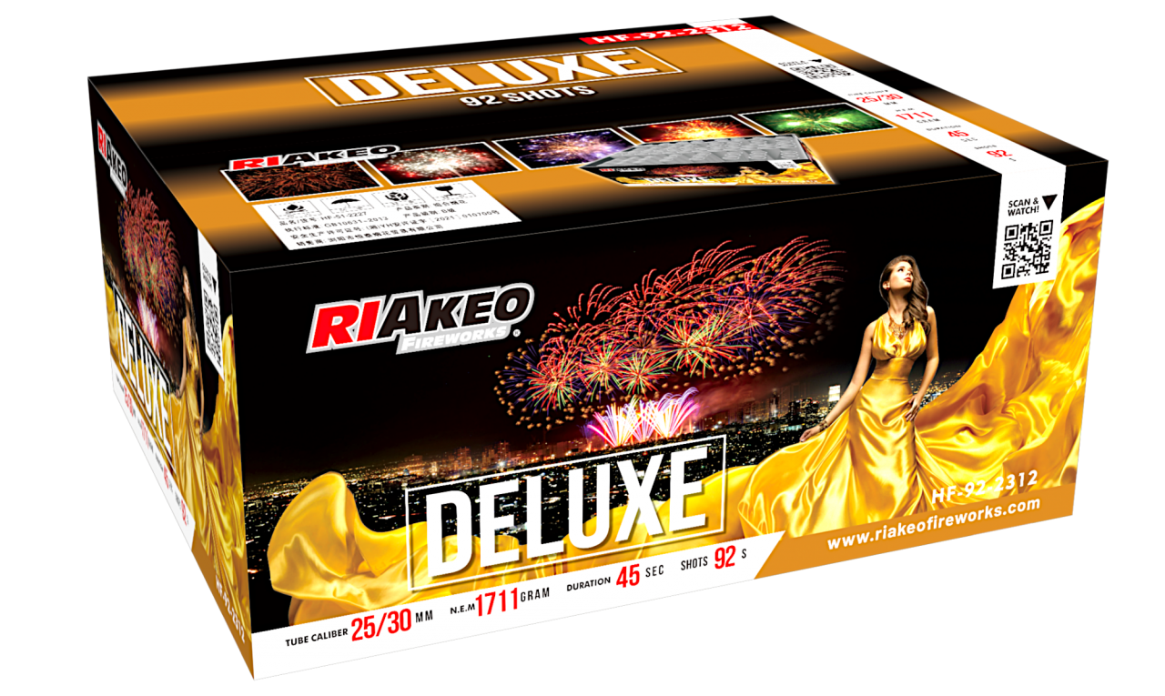 Baterie profesionala RIAKEO DELUXE 92 focuri evantai calibru mix 25/30mm