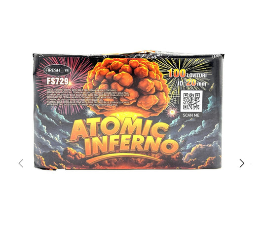Baterie de artificii ATOMIC INFERNO 100 focuri 20mm categoria T1 durata 50s
