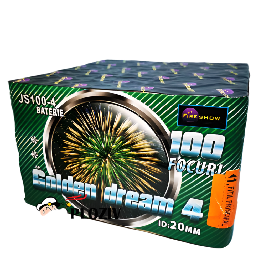 Baterie de artificii 100 focuri GOLDEN DREAM 4 înaltă, 20mm durata 1 minut